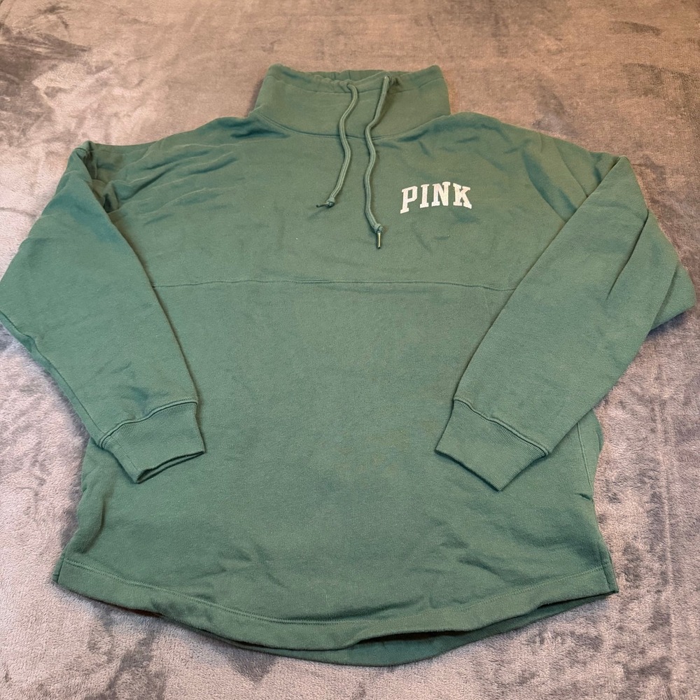 PINK Victoria's Secret Green Funnel Neck Pullover Sweatshirt Pockets Womens XS